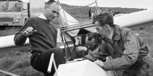 Apollo astronaut Alan Bean and Thordur "Duddi" Haflidason preparing a gliding exercise in Iceland.