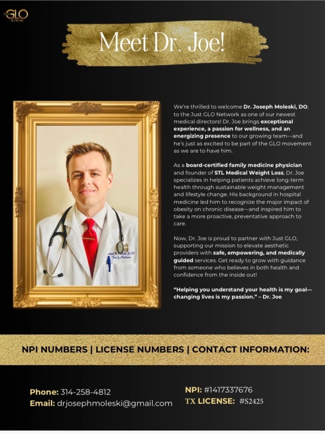 Introducing Dr. Joe, a board-certified family medicine physician and new medical director at Just GLO Network.