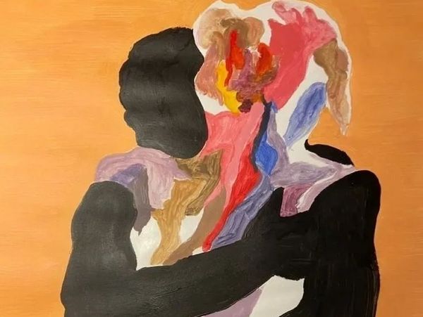 Abstract art of two people embracing promoting cuddle therapy in Sacramento