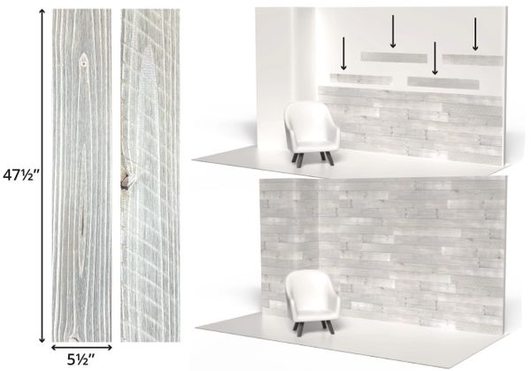 Wood paneling strips and installation illustration for wall decoration.