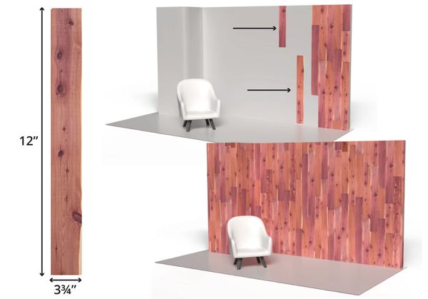 Wooden panels shown assembling into a wall behind a white chair.