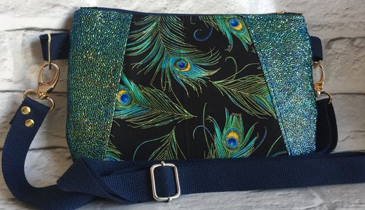 Cross Body Vinyl and Cotton Peacock Feather bag