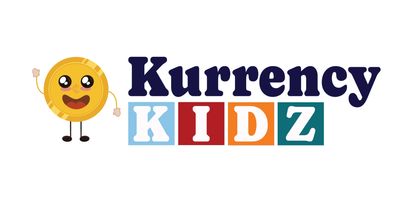 Logo for Kurrency Kidz with a happy coin character waving.