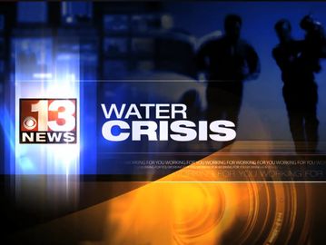 CBS 13 News graphic highlighting a water crisis report.