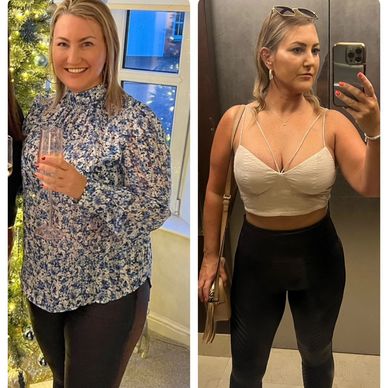 Before and after fitness transformation of a woman.