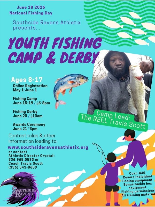 Youth Fishing Camp &amp; Derby for ages 8-17 with Camp Lead Travis Scott, June 18, 2026.