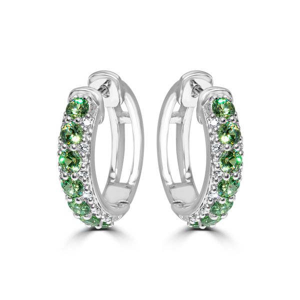 Afoite ETERNITY collection heirloom hoops with Prosperity Earth mined and faceted demantoid.