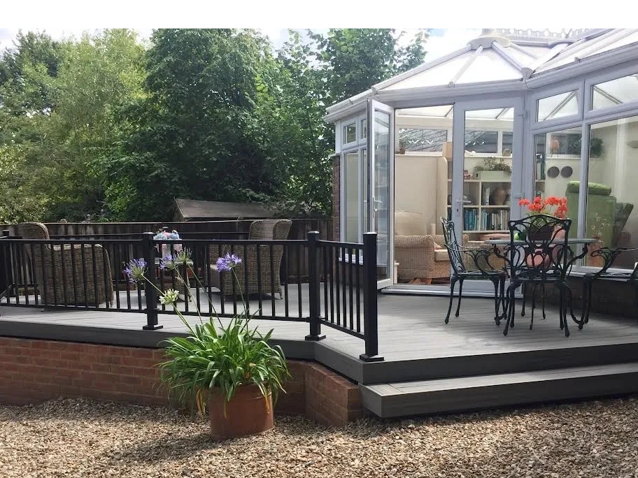 Composite decking with aluminum railings