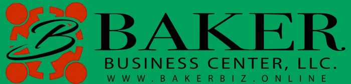 Logo for Baker Business Center, LLC with a red and black design.