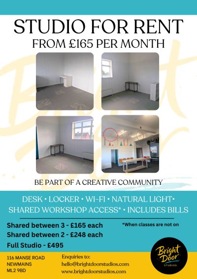 Studio for rent offering creative workspace with various amenities.