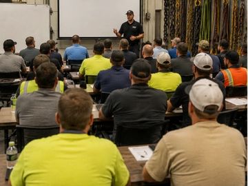 A group of workers attending a safety training session indoors.