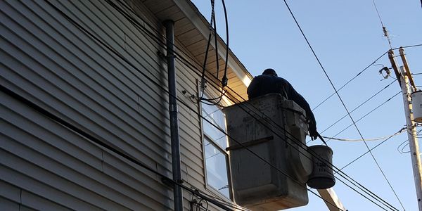 bucket truck work on a residential service