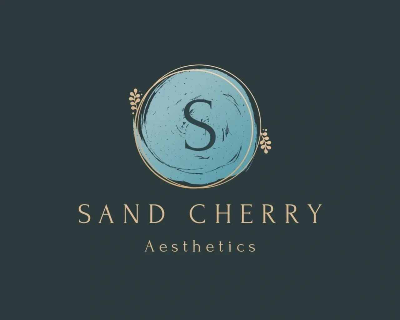 Elegant logo with a blue circle and gold accents for Sand Cherry Aesthetics.