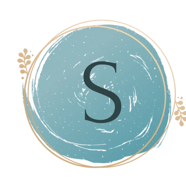 Elegant blue circle with letter S and golden floral design.