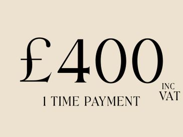 Price tag showing £400 one-time payment including VAT.