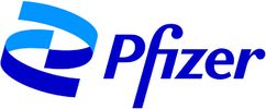 Pfizer company logo with blue and white design.
