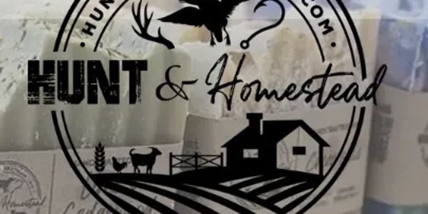 Logo for Hunt &amp; Homestead with farm and wildlife icons.
