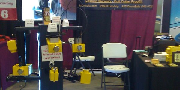 A trailer lock trade show booth.