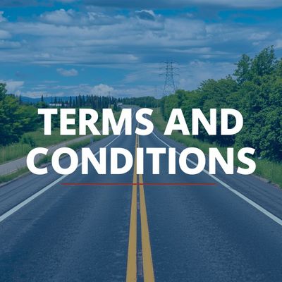 Open road with 'Terms and Conditions' text overlay.