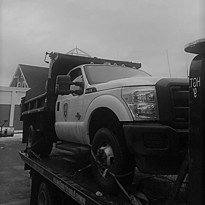 Commercial Pickup dump tuck broke down roadside, towed by American Towing wrecker of Worcester MA   