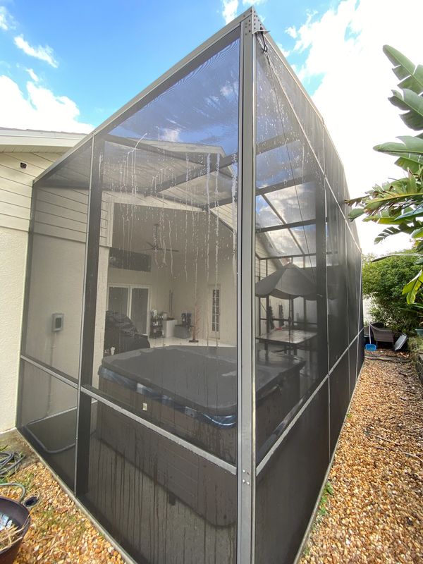 Screen enclosure cleaning in Volusia County, FL. We safely remove dirt, algae, and buildup.
