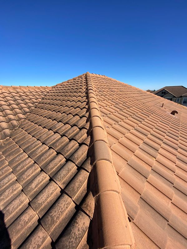 See the dramatic before and after results of a professional tile roof cleaning in Volusia County, FL