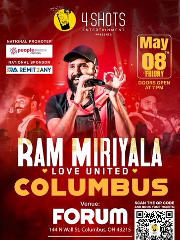 Ram Miriyala performing live in Columbus on May 8th.