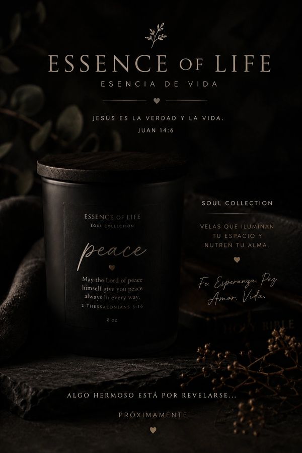 Elegant black candle from Essence of Life's Soul Collection, promoting peace and spiritual nourishment.