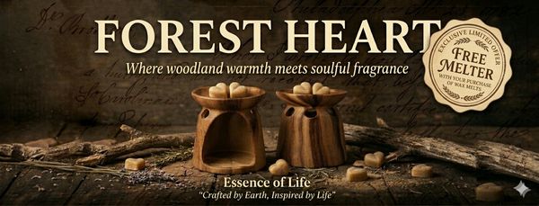 Rustic wooden wax melters with heart-shaped wax melts and natural elements.