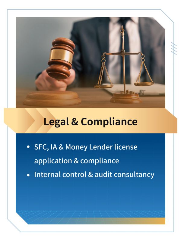 Legal and compliance services with gavel and scales of justice image.