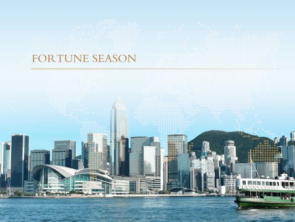 City skyline with water and a ferry under the title 'Fortune Season'.