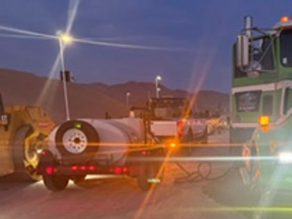 Filling up a water buffalo on a early morning at Tesla. DC Equipment water trucks.