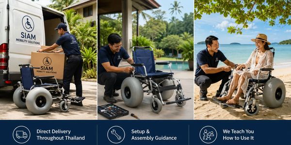 Siam Mobility Solutions provides beach wheelchair delivery throughout Thailand, professional setup a