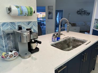 Kitchen counter view with coffee maker