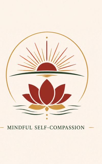 Logo with lotus flower, sunrise, and text Mindful Self-Compassion.