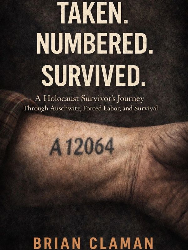Book cover showing a Holocaust survivor's tattooed arm and title about survival.