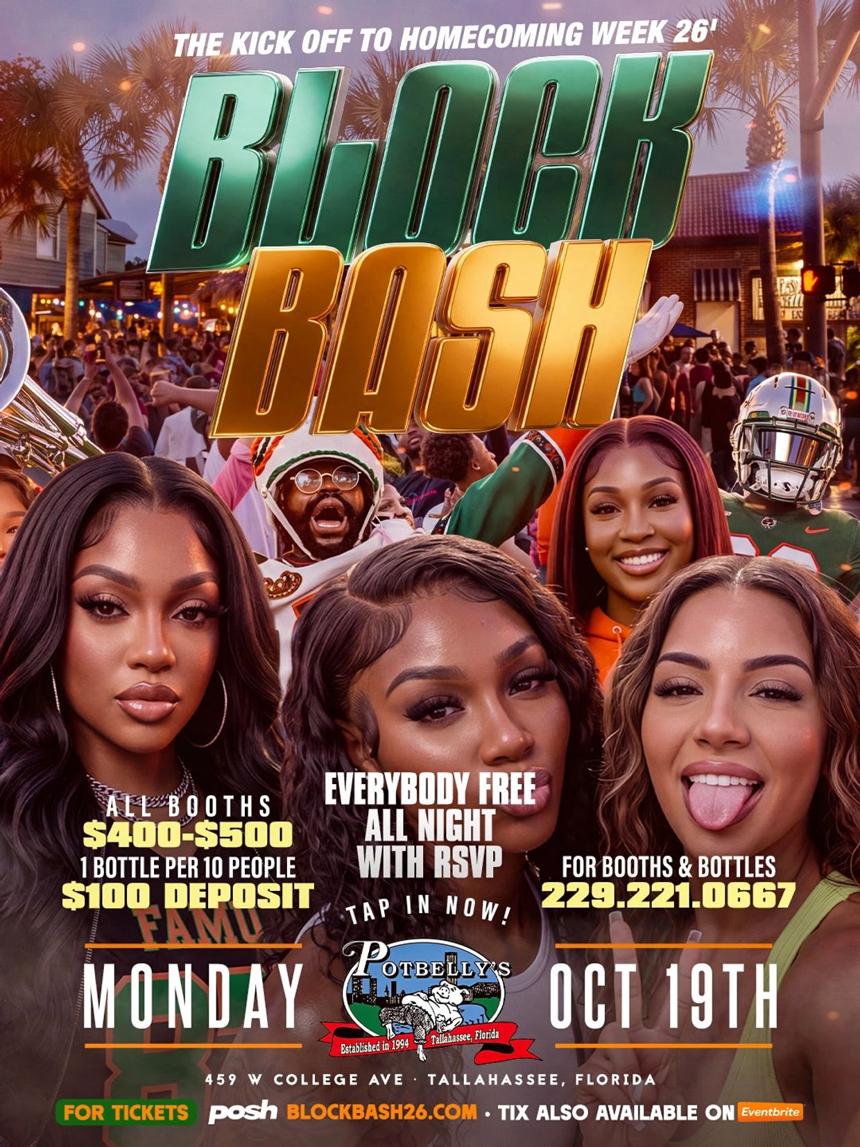 Homecoming week kickoff event called Block Bash on Oct 19th in Tallahassee.