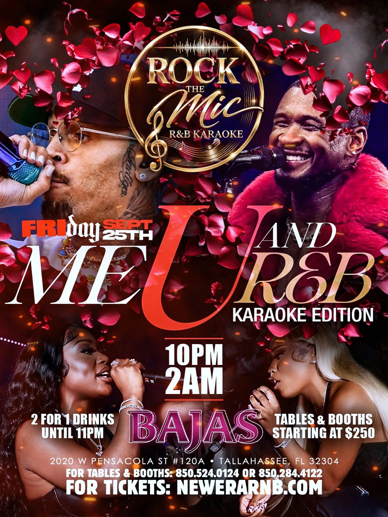 Karaoke event flyer featuring live singing and drinks promotion.