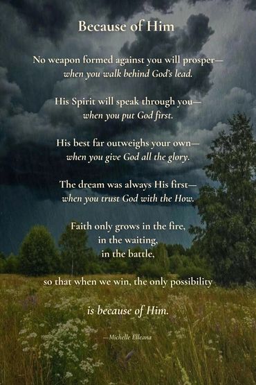 Because of Him—a poem on faith and surrender by Michelle Elleana, storm clouds over a field