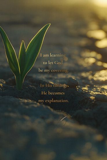 A young shoot rising through shadowed earth, resting in light, trust, and quiet surrender to God.
