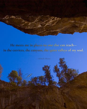 Blue skies above a canyon of rocks; a poem about how God meets us where no one else can reach