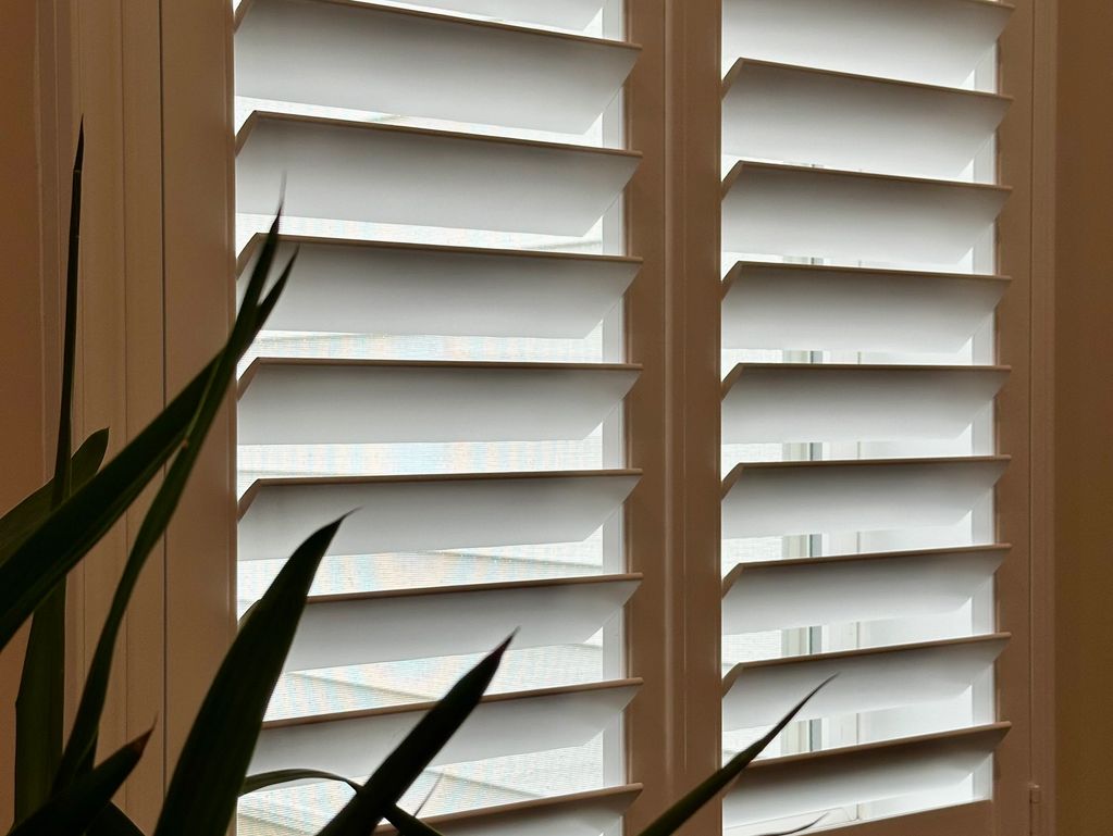 Close up of plantation shutter louvers.