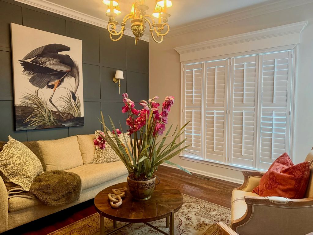 Plantation shutter in formal living room.