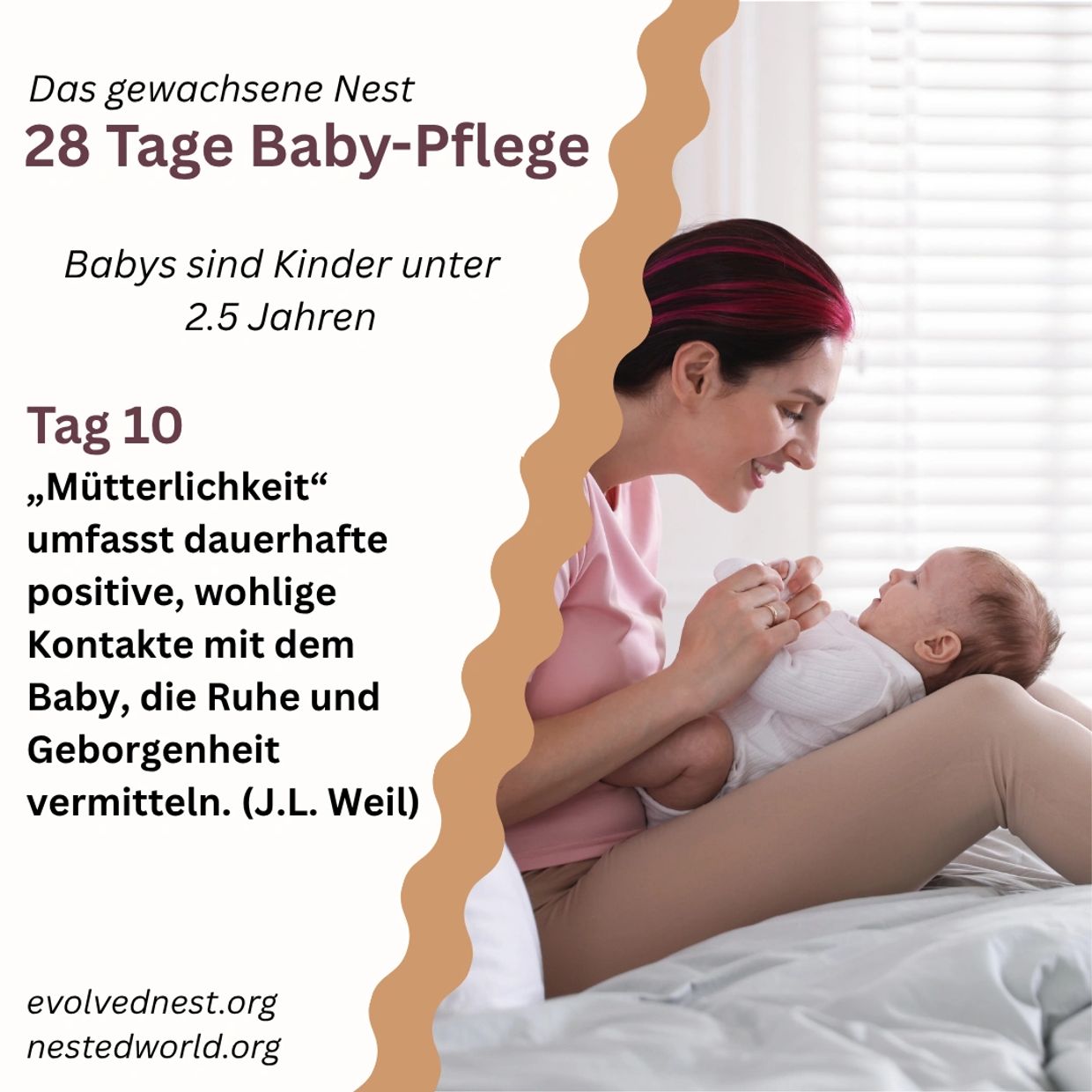 Mutter zeigt Zuneigung zu ihrem Baby am 10. Tag der Baby-Pflege.