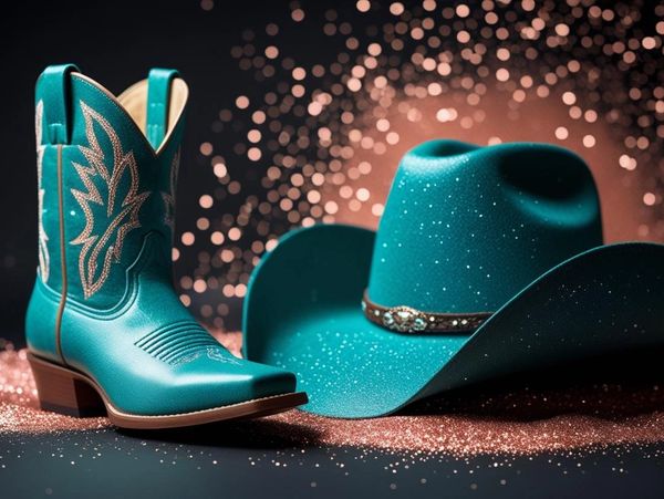 teal boots and cowboy hat