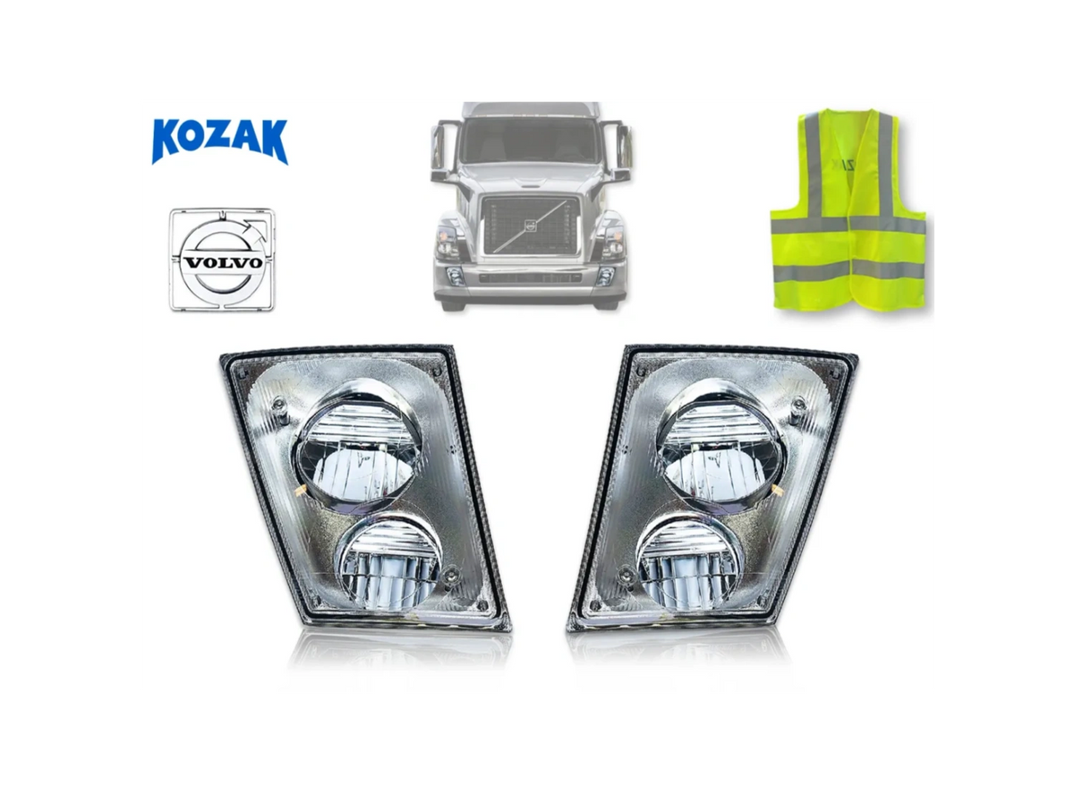 Semi Truck Bumper Fog Lights in Chrome housing LED Compatible with Volvo  VNL 2004-2017 High