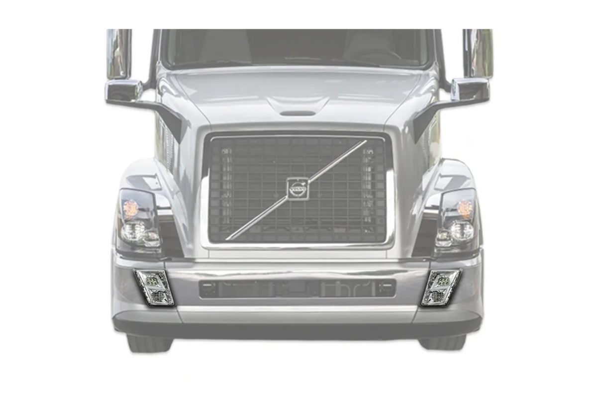 Bumper Fog Lights CHROME Housing LED Compatible with Volvo VNL 2004-2017 Semi High Beam and Low Beam, Pair Left Side and Right Side - Volvo Truck Accessories PLUS Volvo Logo Emblem
