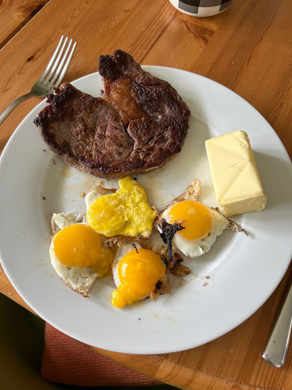 ribeye, eggs and butter