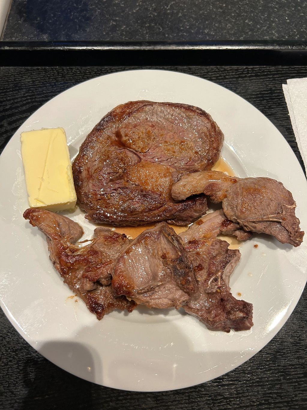 ribeye, lamb chops and butter