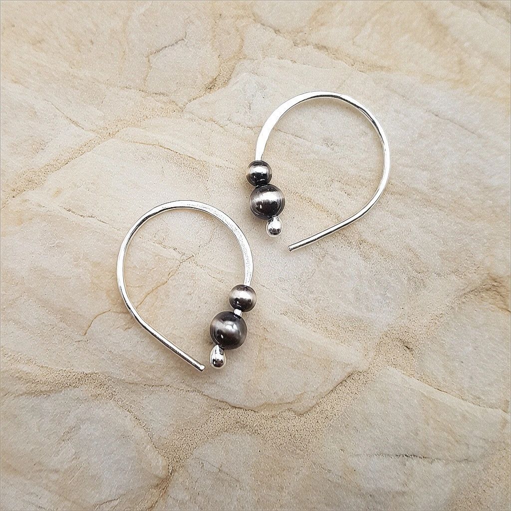 Oxidized Silver Bead Hoop Earrings